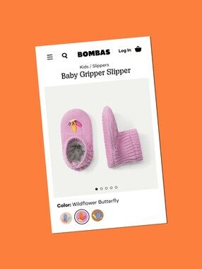 BOMBAS Baby Gripper Slippers  "Wildflower Butterfly"  Size 6-12 Months